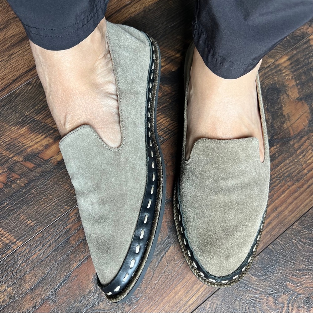 rag & bone Cairo Suede Leather Loafers Gray Tan